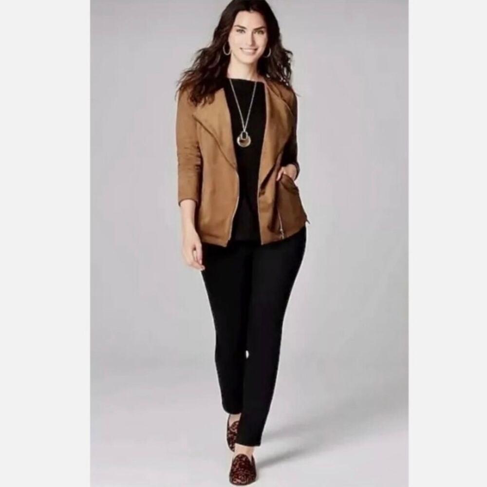 J.Jill Brown Faux Suede Moto Jacket Sz.2X
